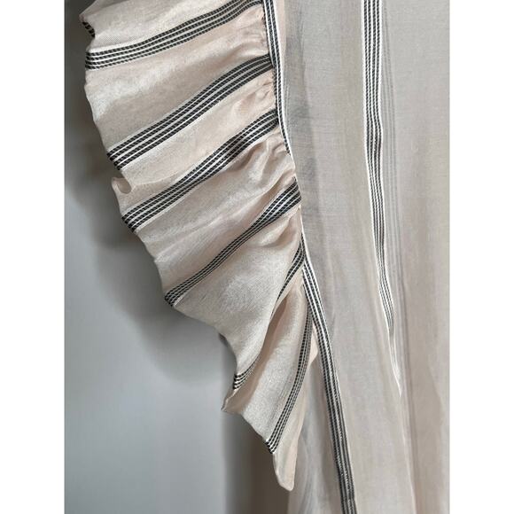 Sandro Cuba To Paris Maki Sheer Overlay Striped Silk Midi Dress Blush Women's 38 - Picture 8 of 13